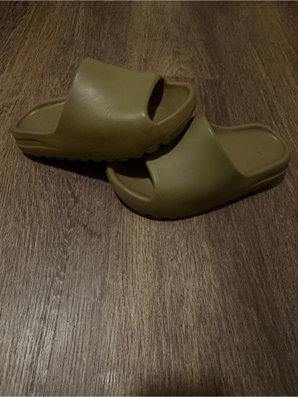 adidas Kids Olive Slide Sandals in Army Green